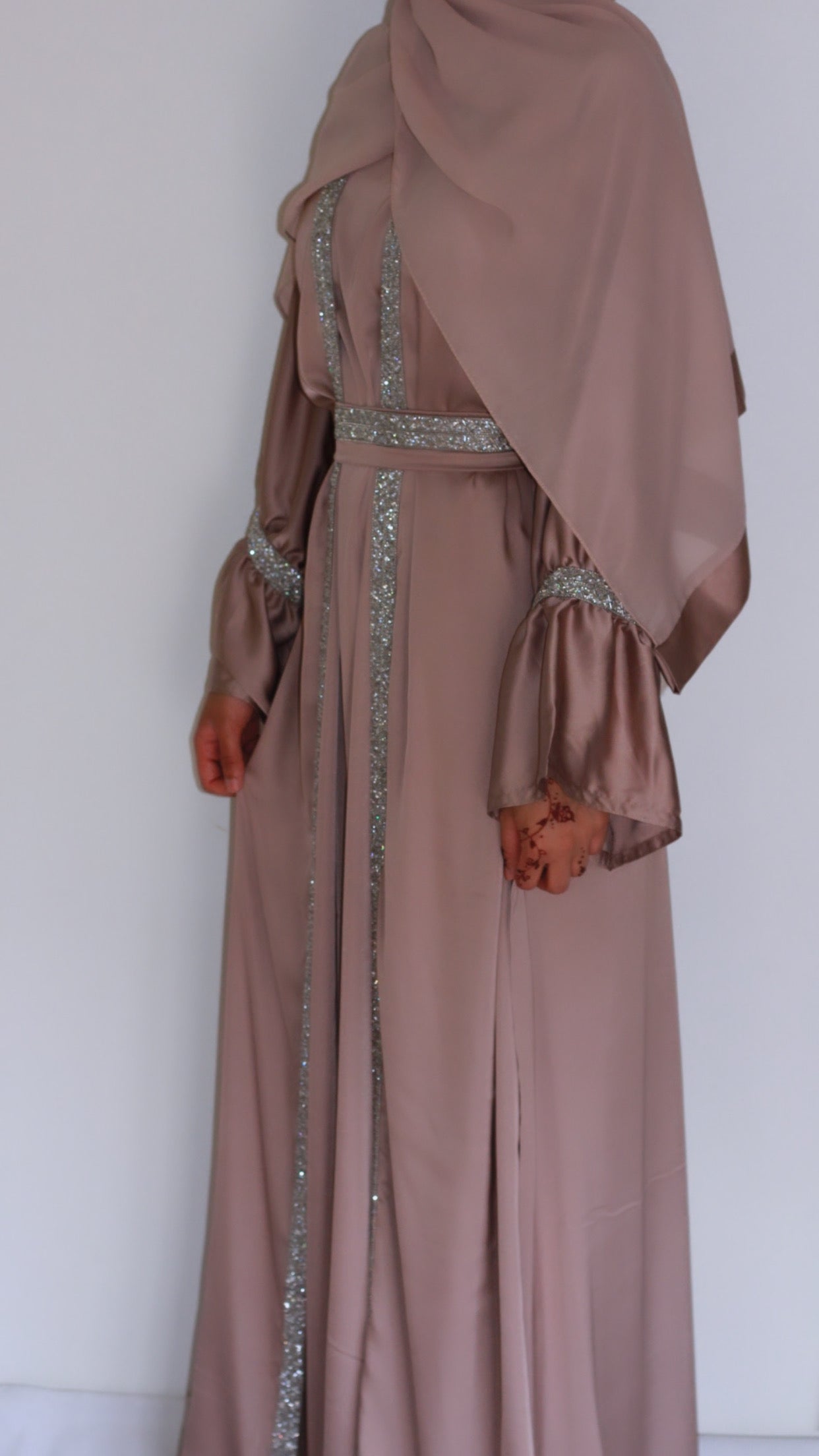 2 piece luxury abaya nude pink